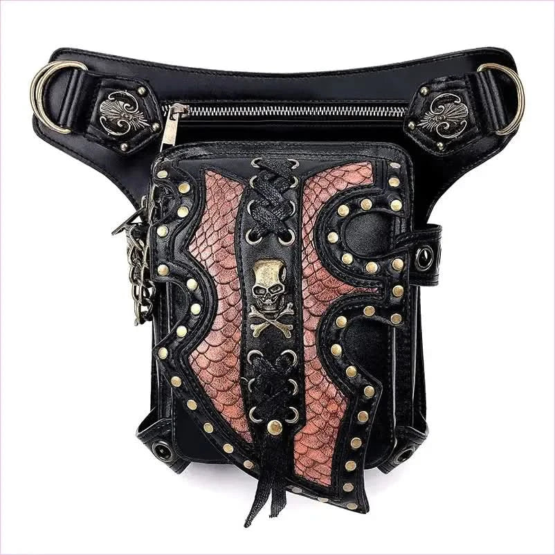Stylish Steampunk Motorcycle Bag with Leather and Metallic Accents - Pleasures and Sins