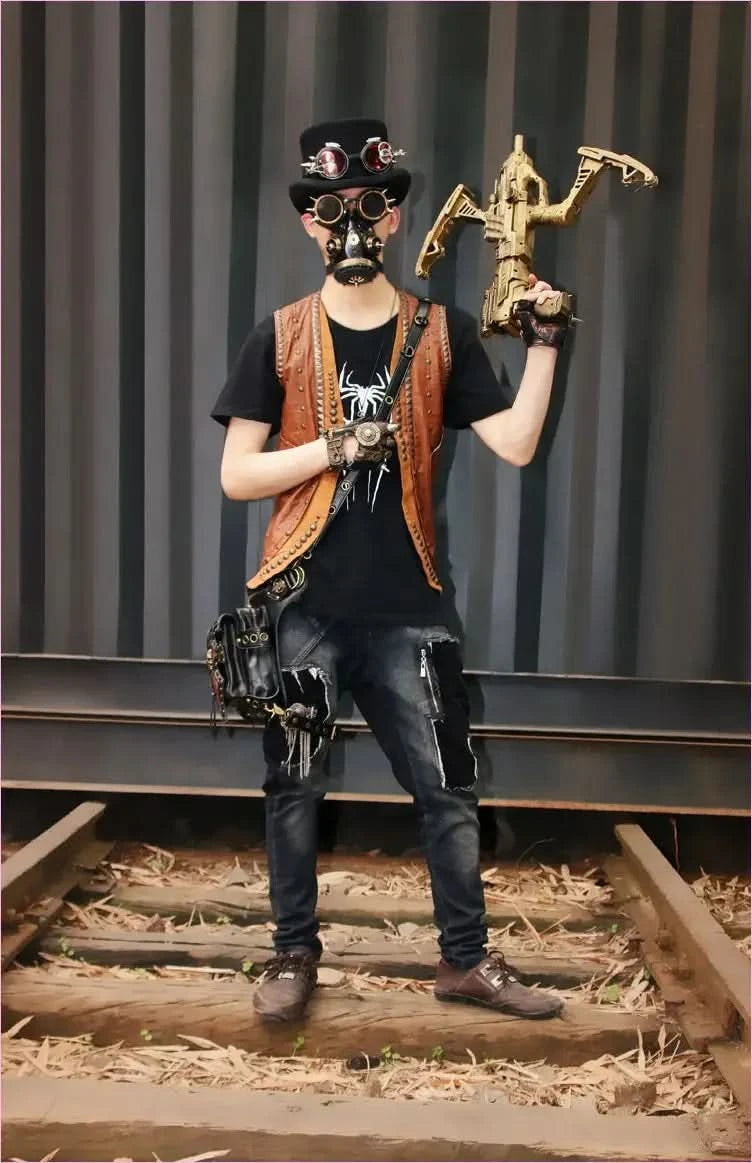 Stylish Steampunk Motorcycle Bag with Leather and Metallic Accents - Pleasures and Sins