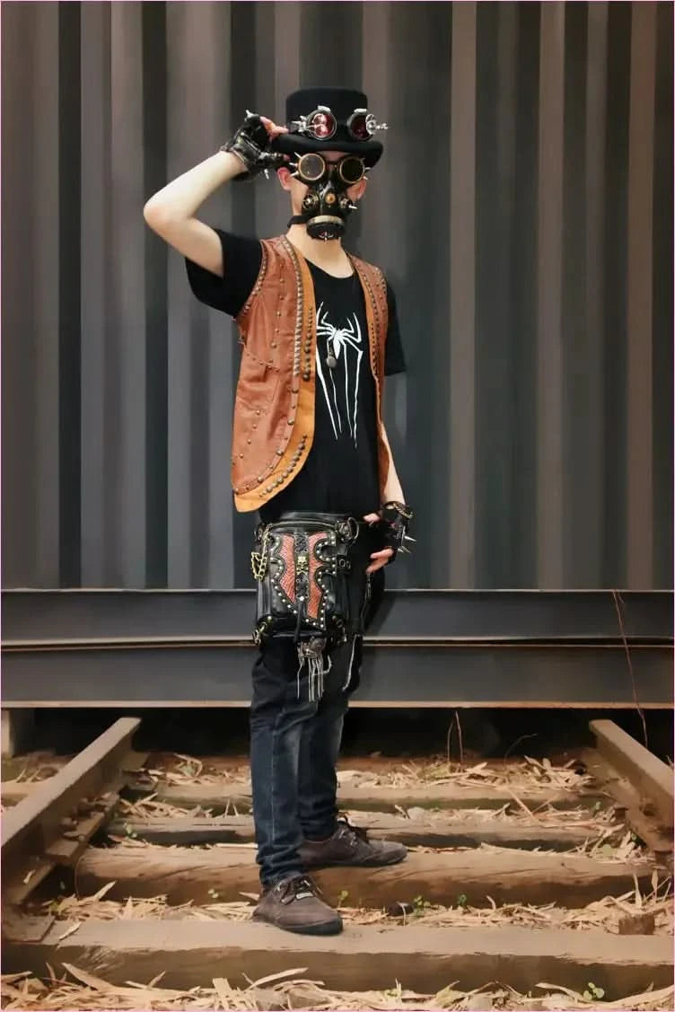 Stylish Steampunk Motorcycle Bag with Leather and Metallic Accents - Pleasures and Sins