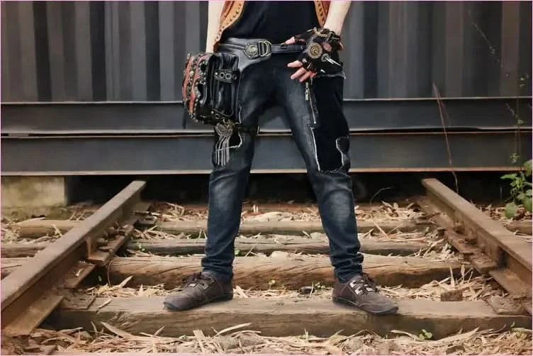 Stylish Steampunk Motorcycle Bag with Leather and Metallic Accents - Pleasures and Sins