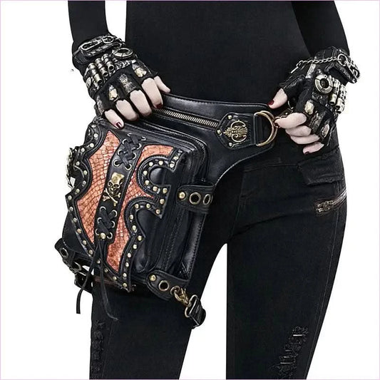 Stylish Steampunk Motorcycle Bag with Leather and Metallic Accents - Pleasures and Sins