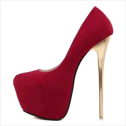 Stylish Suedette Platform Pumps with Gold Stiletto Heels - Pleasures and Sins
