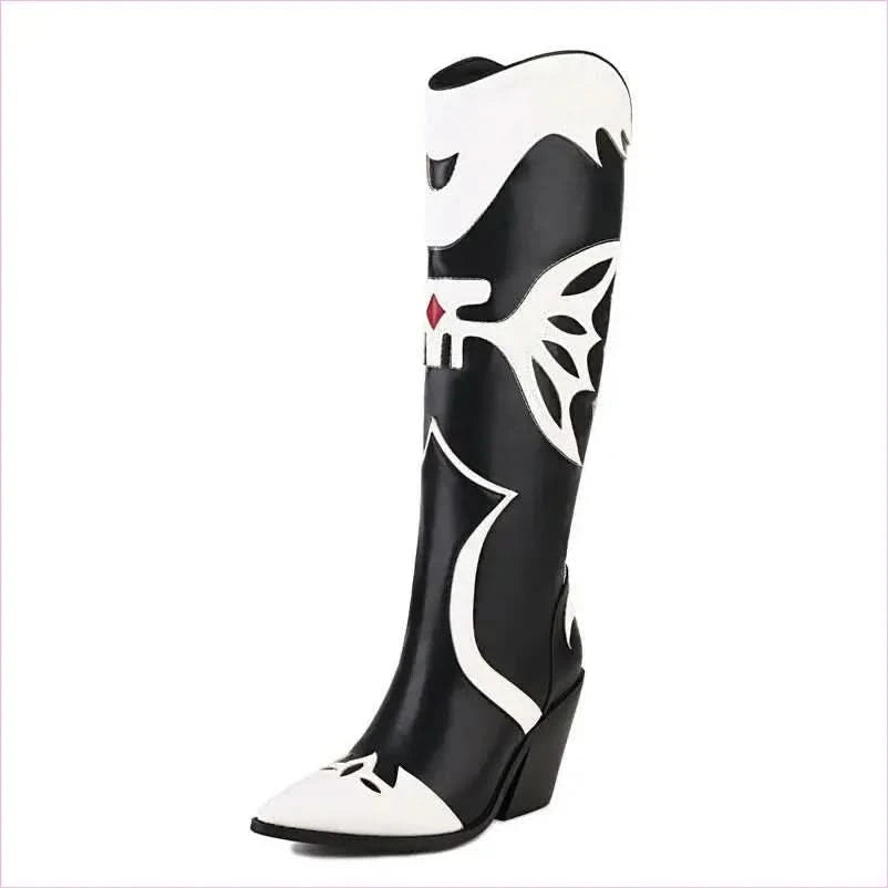 Stylish Western Cowboy Women's Knee High Boots with Pointed Toe - Pleasures and Sins