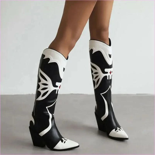 Stylish Western Cowboy Women's Knee High Boots with Pointed Toe - Pleasures and Sins