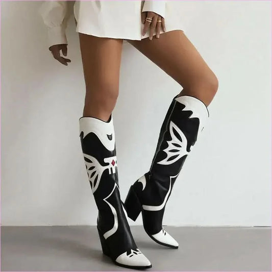 Stylish Western Cowboy Women's Knee High Boots with Pointed Toe - Pleasures and Sins