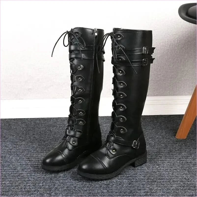 Stylish Women’s Knight Boots with Round Toe and Square Heel - Pleasures and Sins