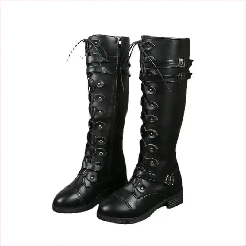 Stylish Women’s Knight Boots with Round Toe and Square Heel - Pleasures and Sins