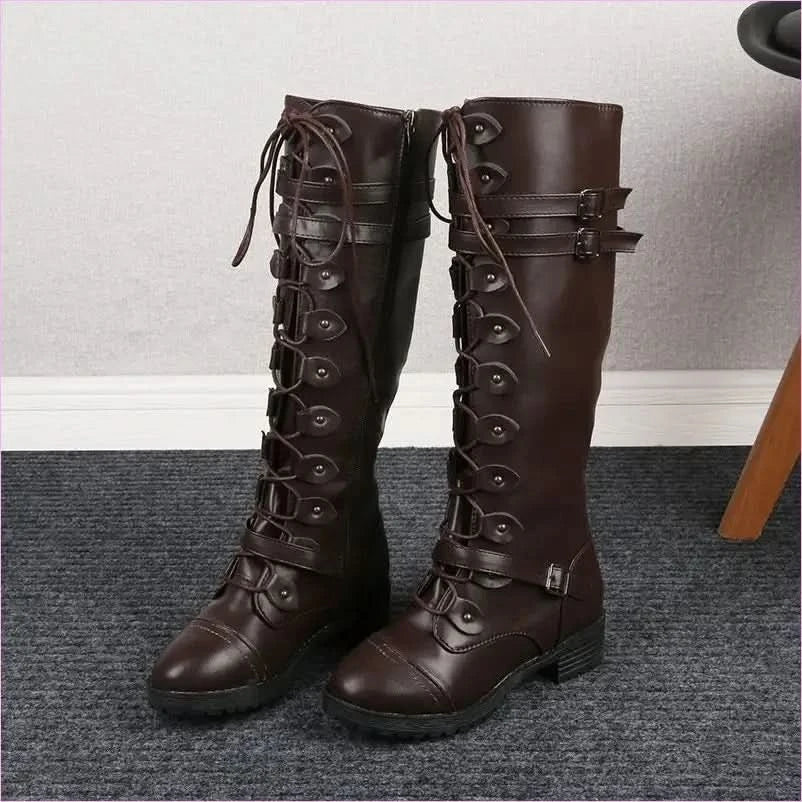 Stylish Women’s Knight Boots with Round Toe and Square Heel - Pleasures and Sins