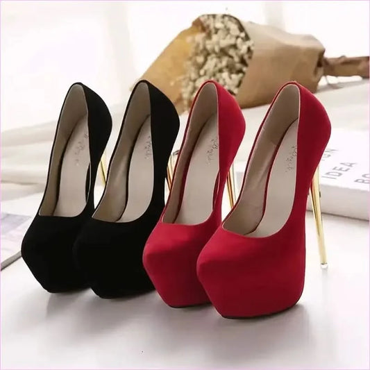 Super High Heel Platform Womens Shoes in Black and Red - Pleasures and Sins