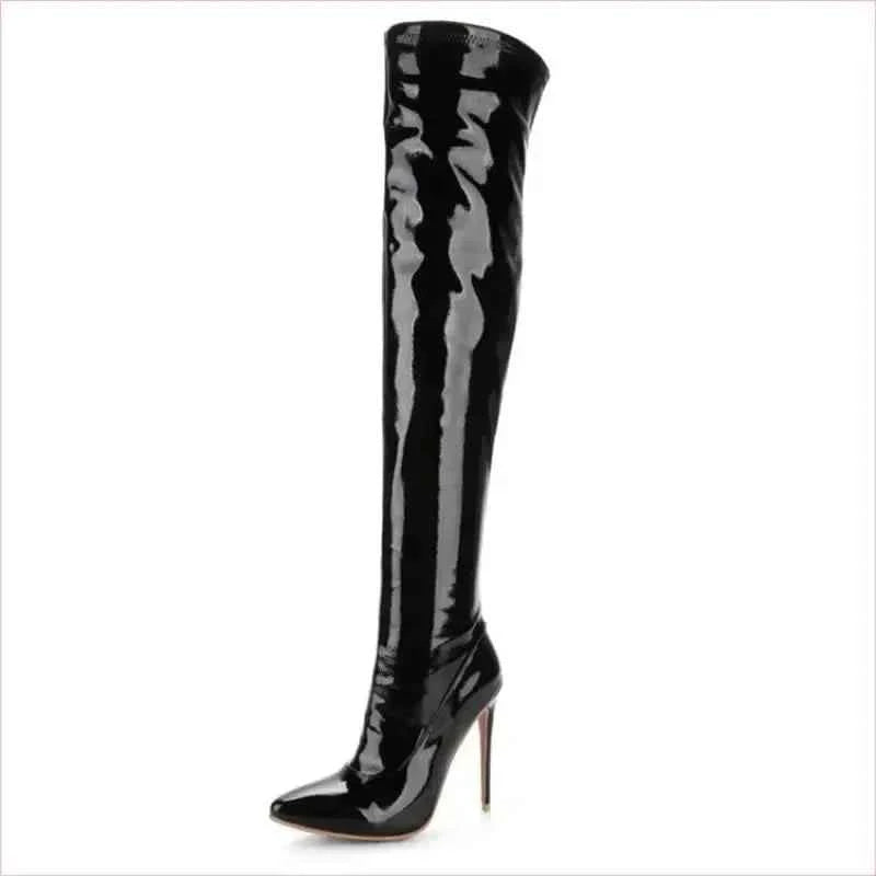 Tall Black Patent Over-the-knee Unisex Stiletto Boots - Pleasures and Sins
