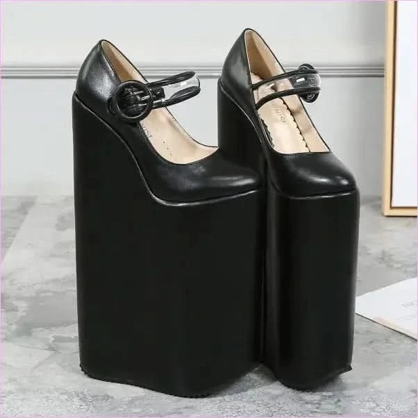 Tall Black Retro Platform Pumps with 30cm High Heel for Women - Pleasures and Sins