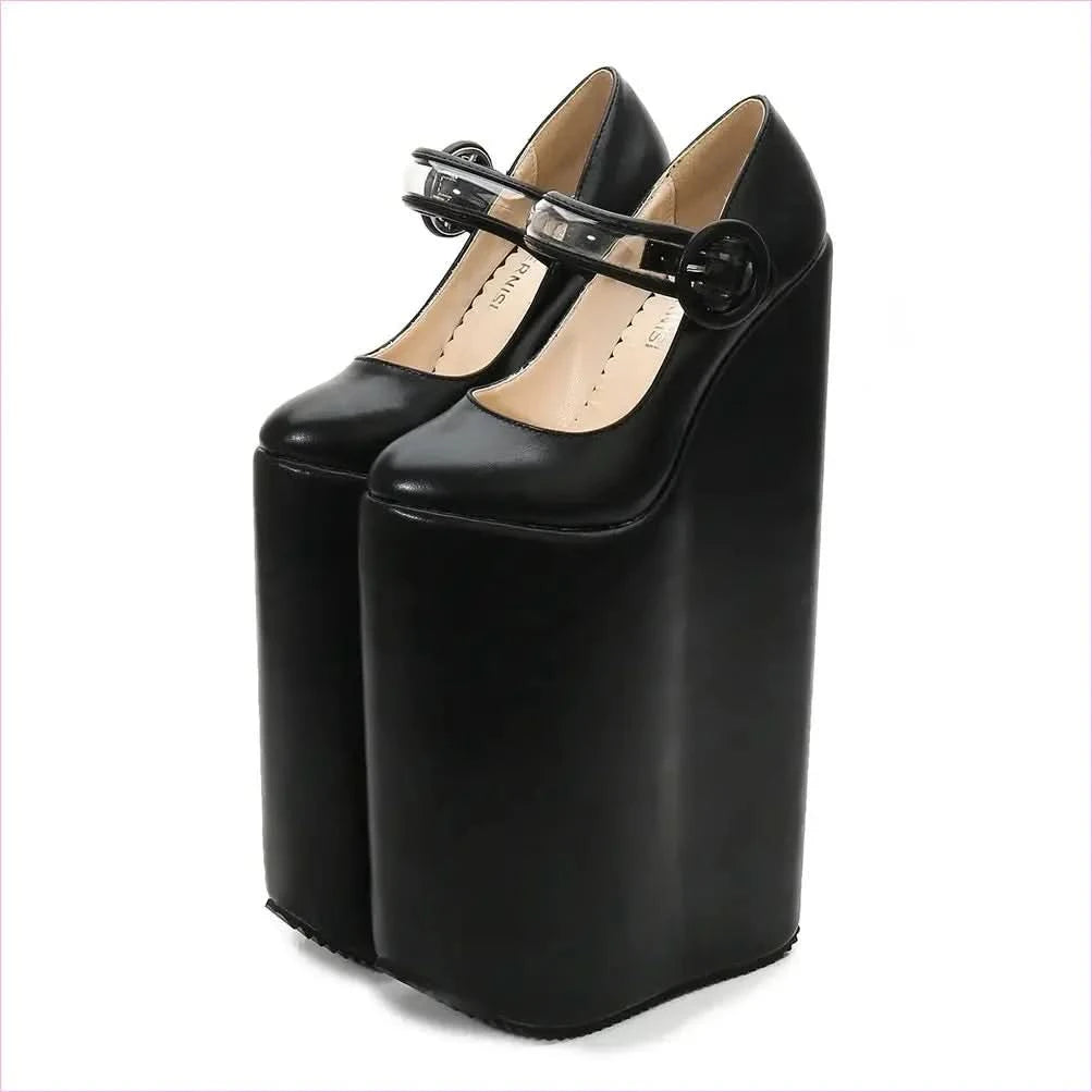 Tall Black Retro Platform Pumps with 30cm High Heel for Women - Pleasures and Sins