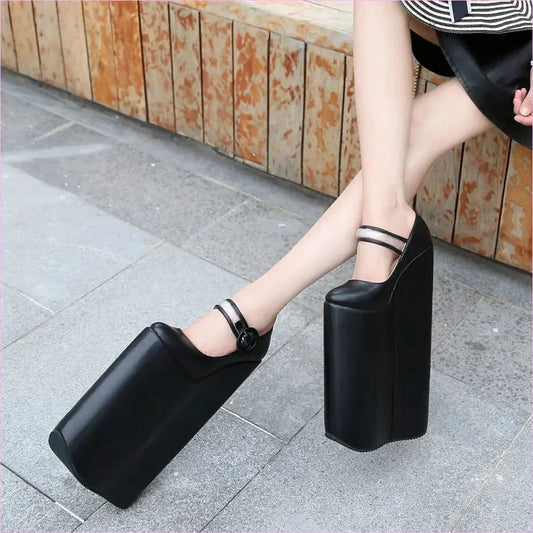 Tall Black Retro Platform Pumps with 30cm High Heel for Women - Pleasures and Sins