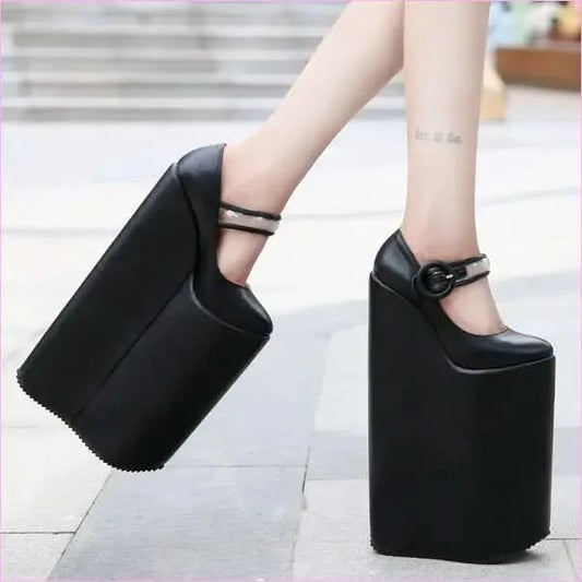 Tall Black Retro Platform Pumps with 30cm High Heel for Women - Pleasures and Sins