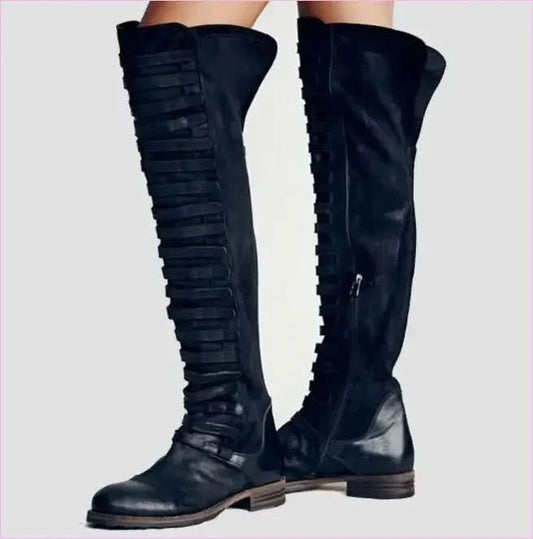 Tall Olive Green and Burgundy Faux Suede Round Toe Knee Boots - Pleasures and Sins
