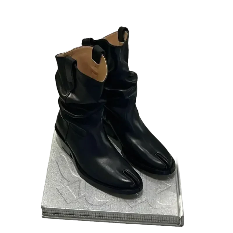 Tan Suede Split Toe Ankle Boots with Chunky Heel - Pleasures and Sins