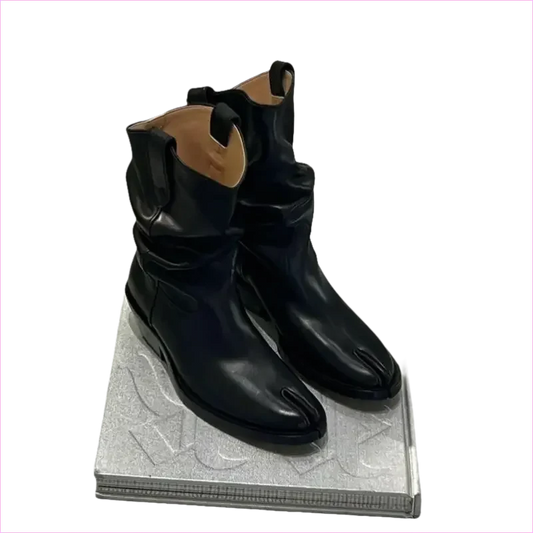 Tan Suede Split Toe Ankle Boots with Chunky Heel - Pleasures and Sins