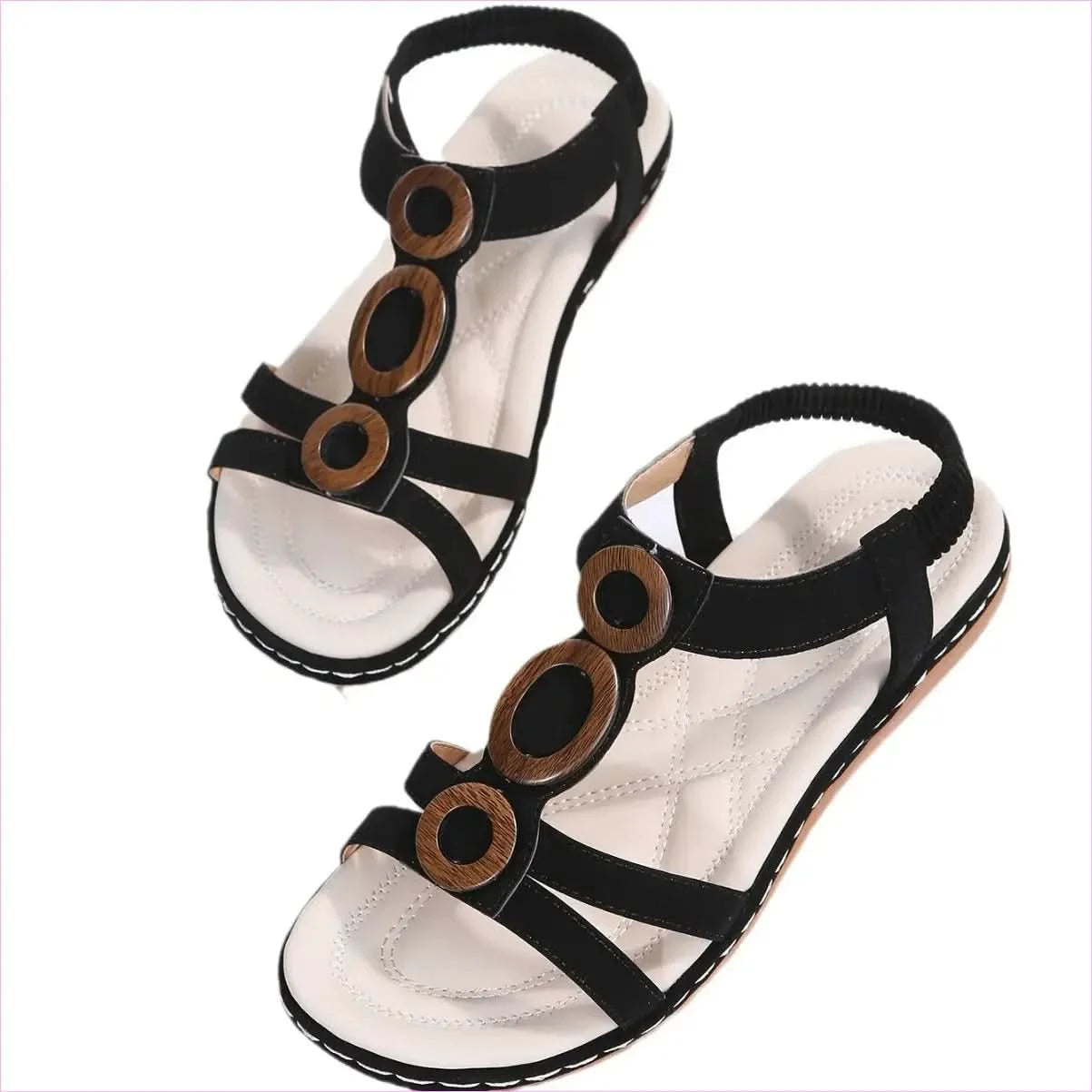 Teal Ladies Bohemian Design Ankle Fasten Sandals with Wooden Ring - Pleasures and Sins