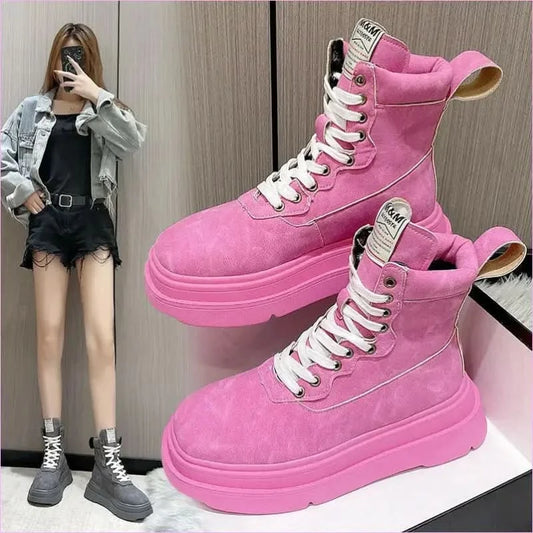 Thick Soled Motorcycle Boots Retro Style for Women - Pleasures and Sins