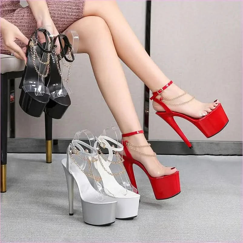Transparent Chain Platform High Heel Sandals - Pleasures and Sins