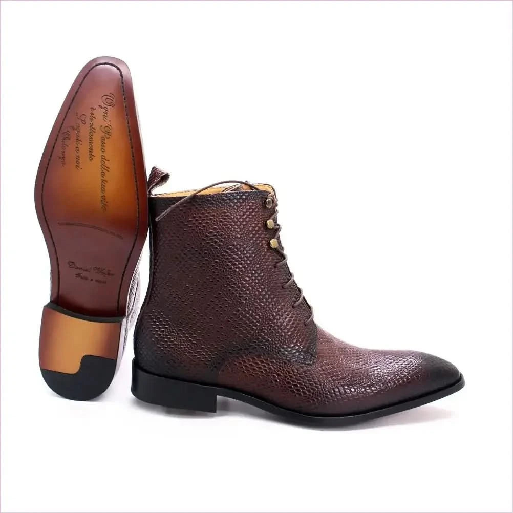 Trendy Black Real Leather Pointed Toe Boots with Snakeskin Texture - Pleasures and Sins