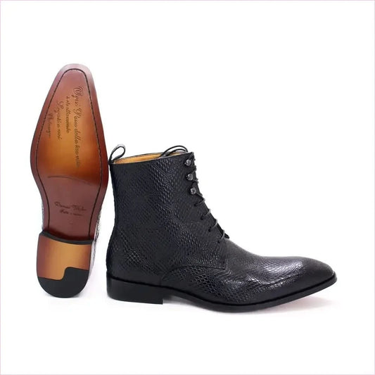 Trendy Black Real Leather Pointed Toe Boots with Snakeskin Texture - Pleasures and Sins