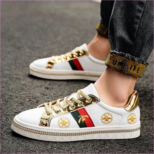 Trendy Breathable Board Shoes with Gold Accents and Floral Design - Pleasures and Sins