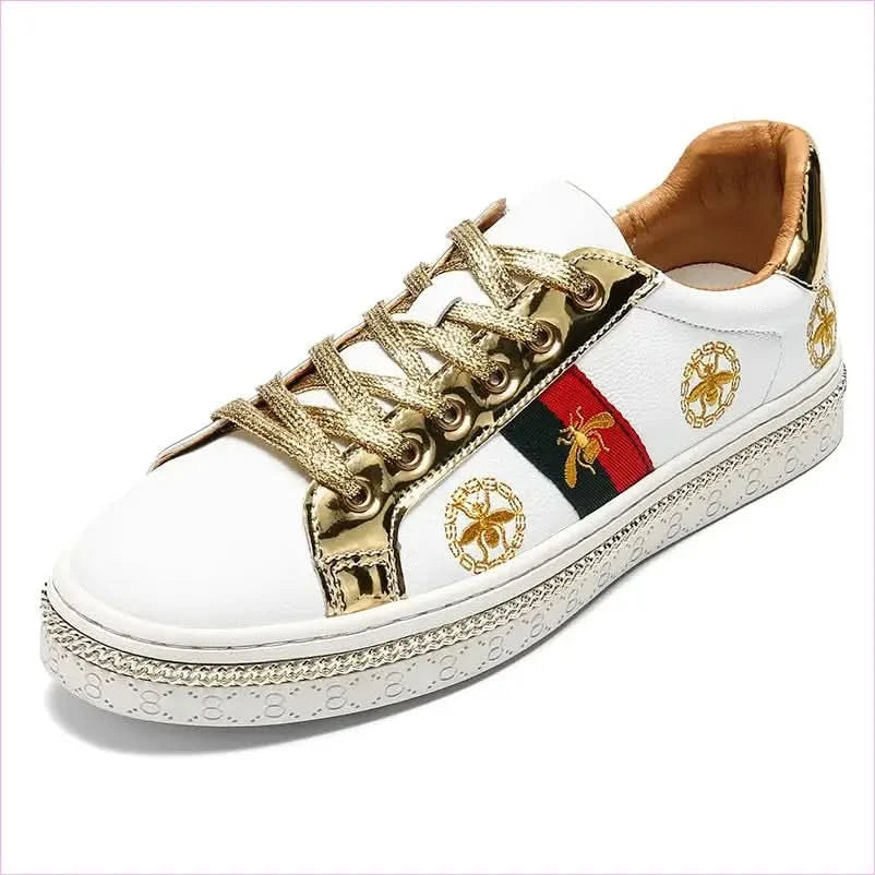Trendy Breathable Board Shoes with Gold Accents and Floral Design - Pleasures and Sins