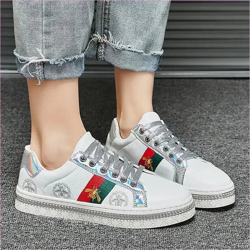 Trendy Breathable Board Shoes with Gold Accents and Floral Design - Pleasures and Sins
