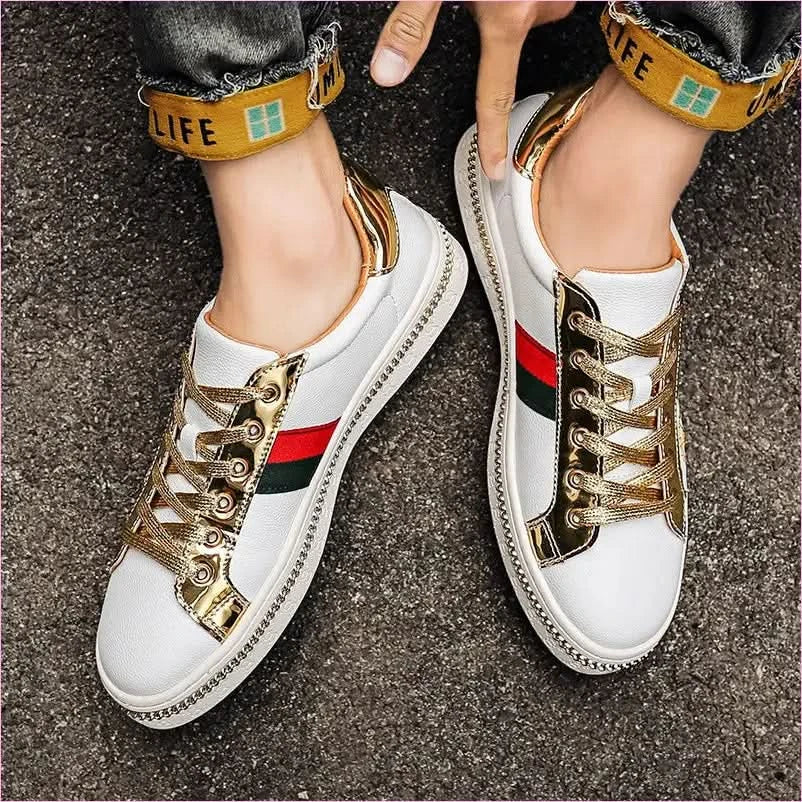 Trendy Breathable Board Shoes with Gold Accents and Floral Design - Pleasures and Sins
