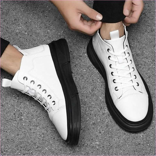 Trendy Leather Shoes for Men Casual High Top Leather Sneakers - Pleasures and Sins