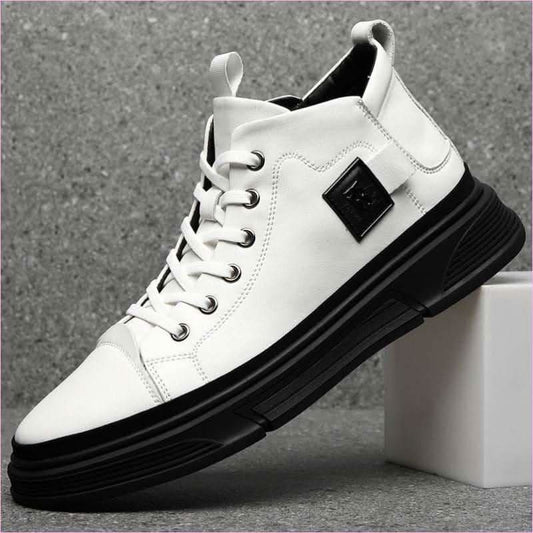 Trendy Leather Shoes for Men Casual High Top Leather Sneakers - Pleasures and Sins