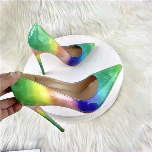Trendy Unisex Rainbow High Heels with Narrow Pointed Toe - Pleasures and Sins