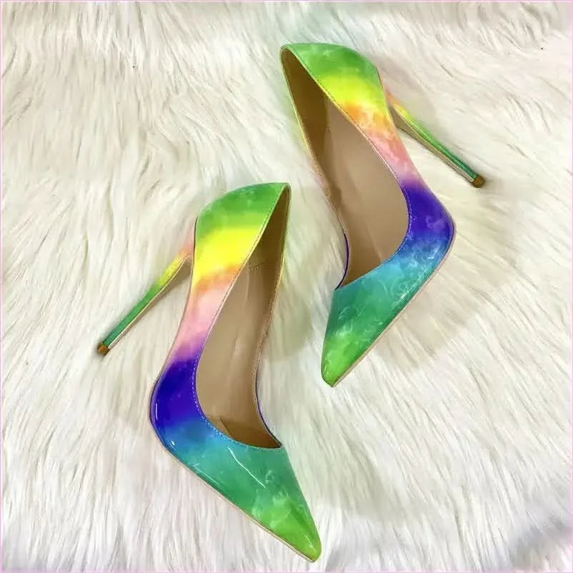 Trendy Unisex Rainbow High Heels with Narrow Pointed Toe - Pleasures and Sins