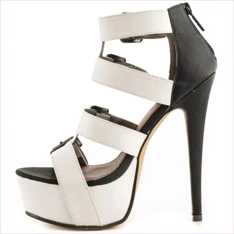 Two Tone Multi Buckle Open Toe Platform Sandals - Pleasures and Sins