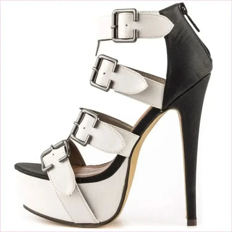 Two Tone Multi Buckle Open Toe Platform Sandals - Pleasures and Sins