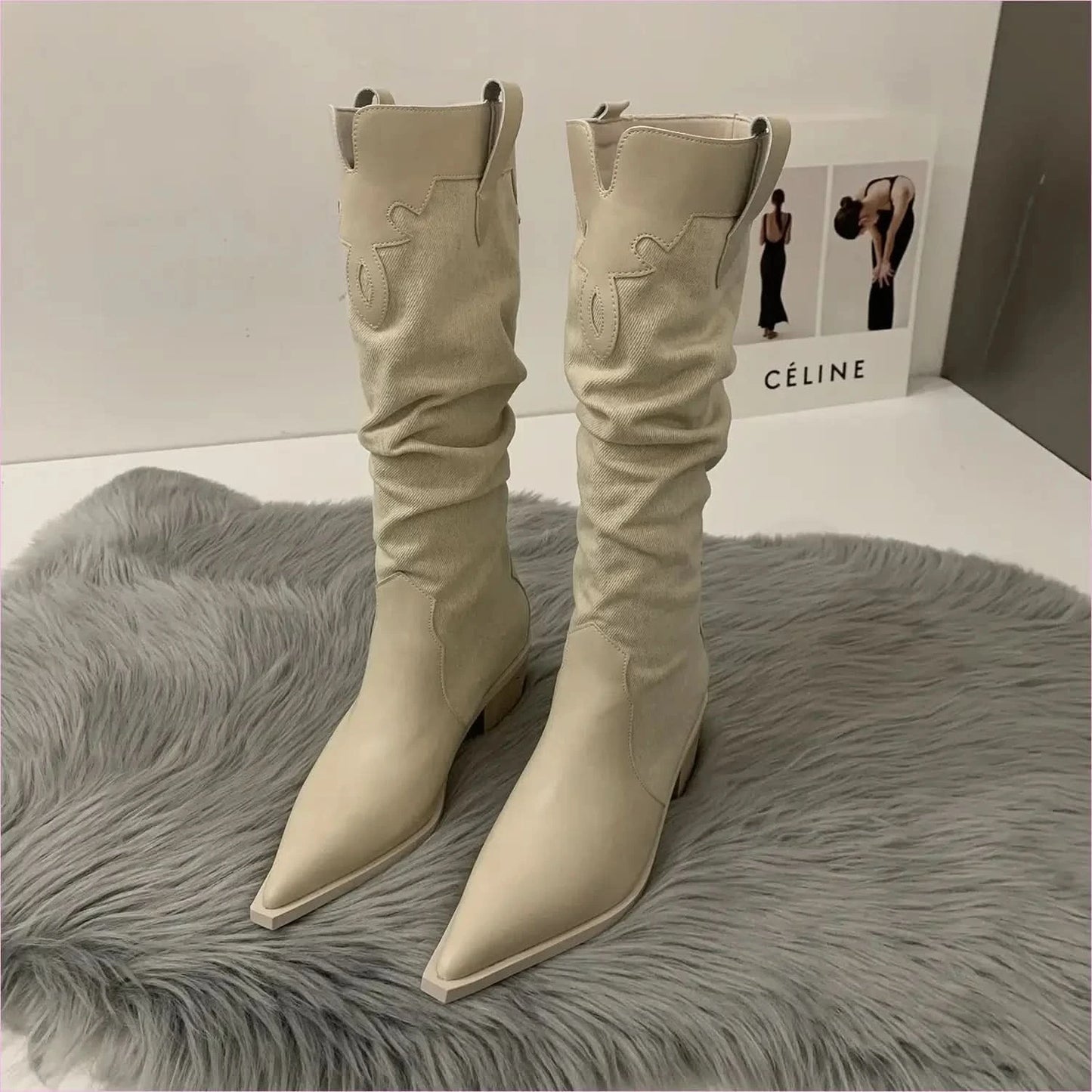 Two-tone Pointed Toe Denim Ladies Western Cowboy Boots - Pleasures and Sins