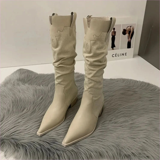 Two-tone Pointed Toe Denim Ladies Western Cowboy Boots - Pleasures and Sins