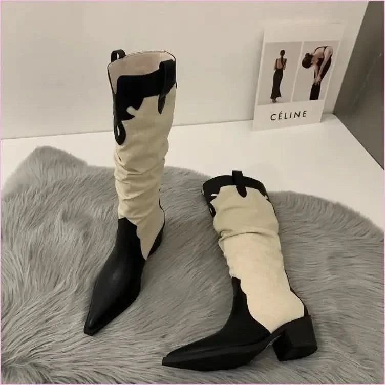 Two-tone Pointed Toe Denim Ladies Western Cowboy Boots - Pleasures and Sins