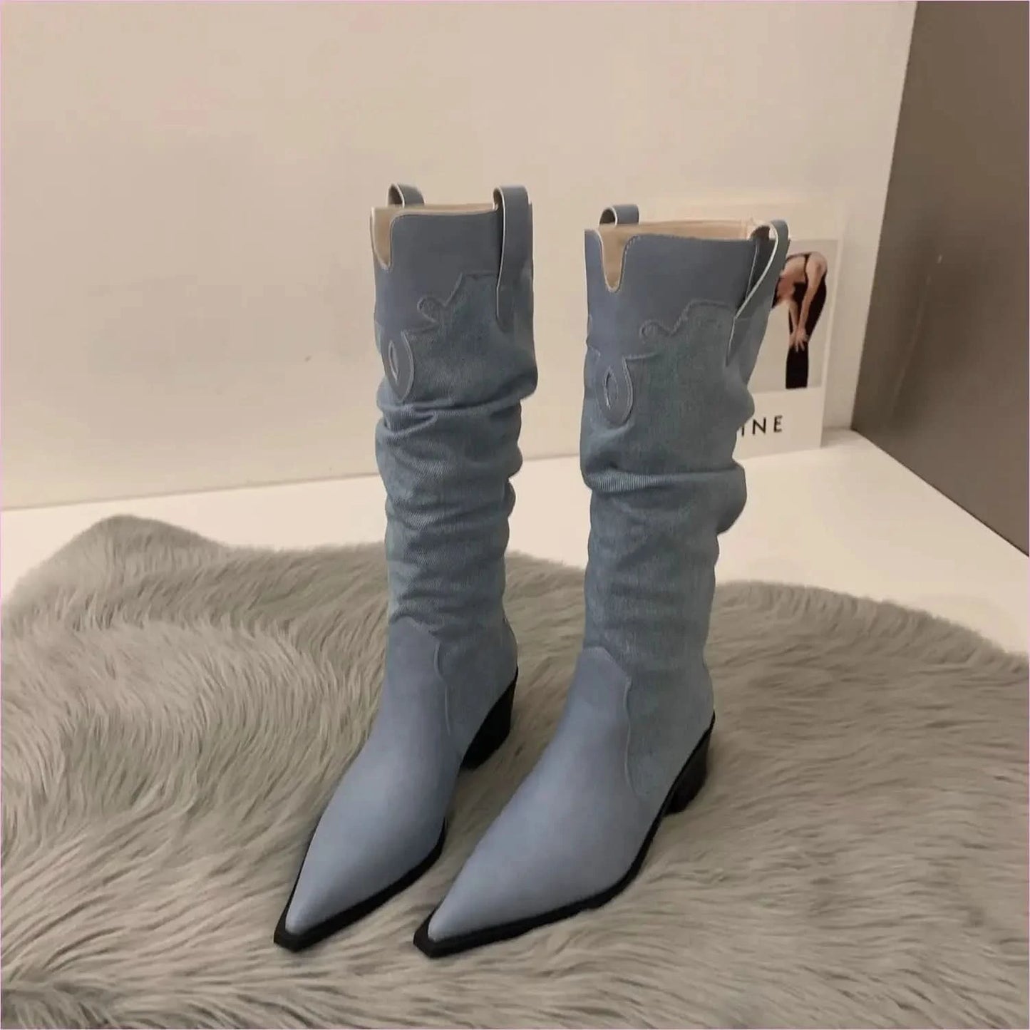 Two-tone Pointed Toe Denim Ladies Western Cowboy Boots - Pleasures and Sins