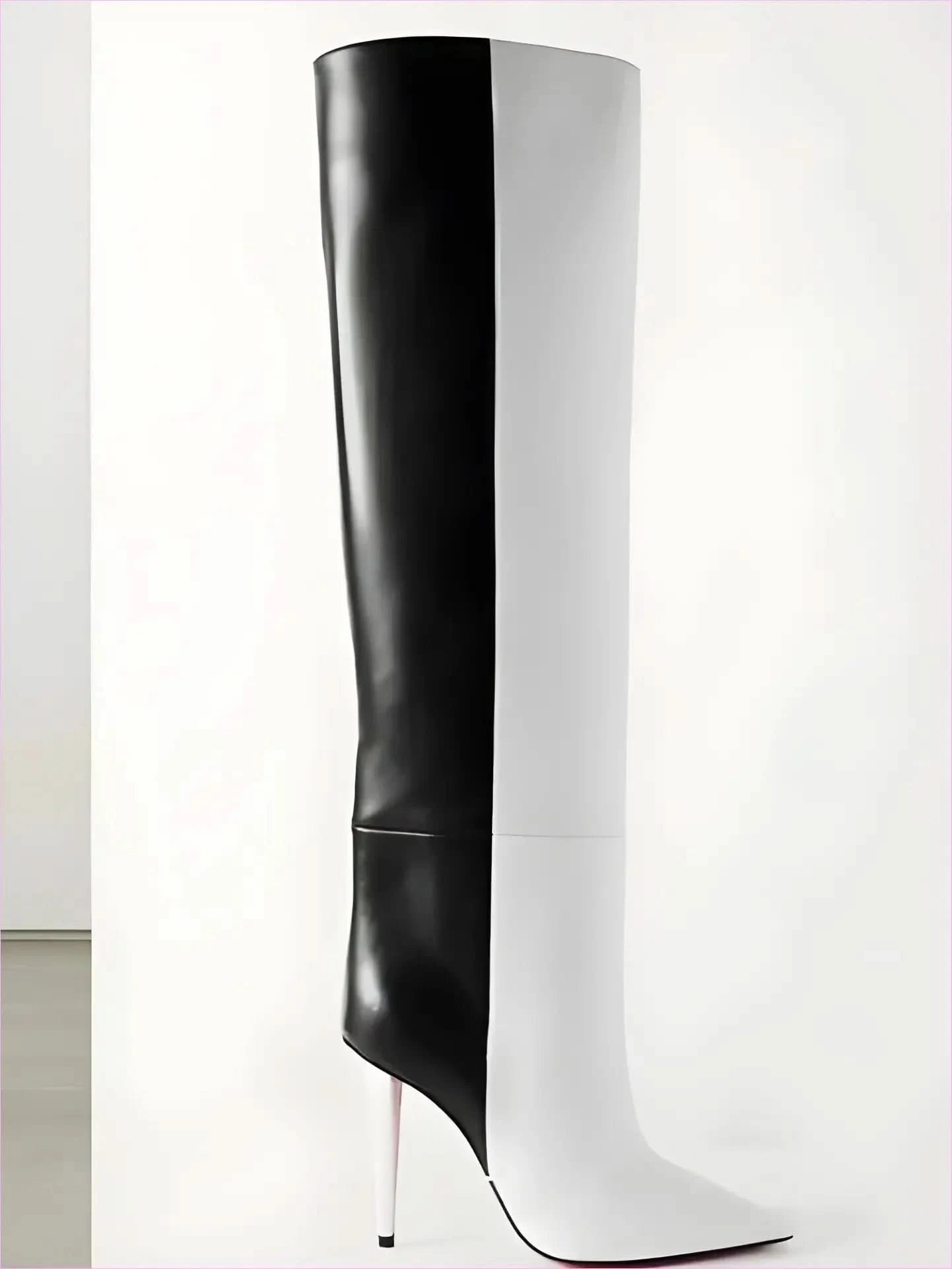 Two Tone Slim High Heel Pointed Toe Knee Length Boots - Pleasures and Sins