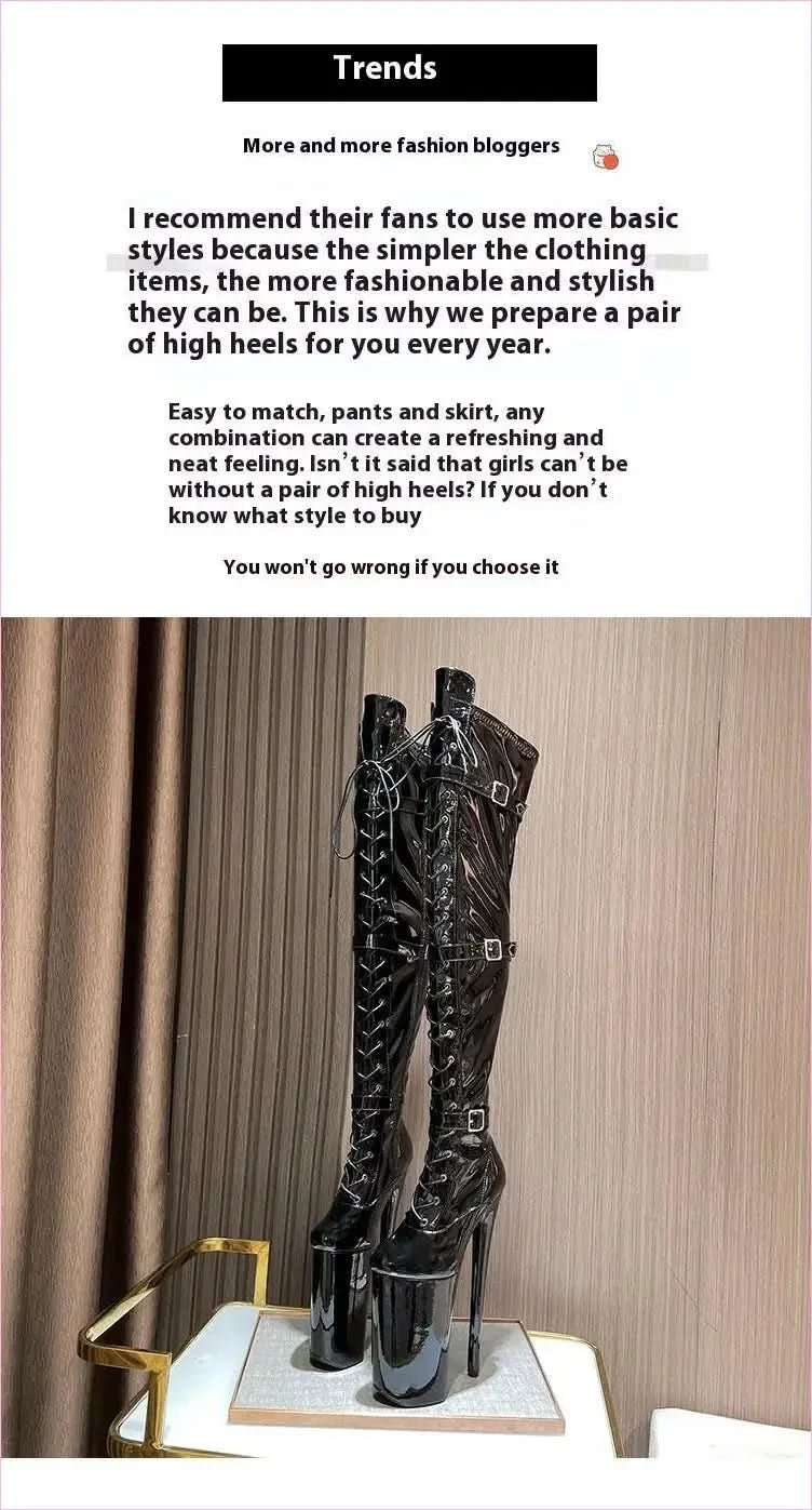 Ultra High Heel Multi Buckle High Platform Patent Boots - Pleasures and Sins