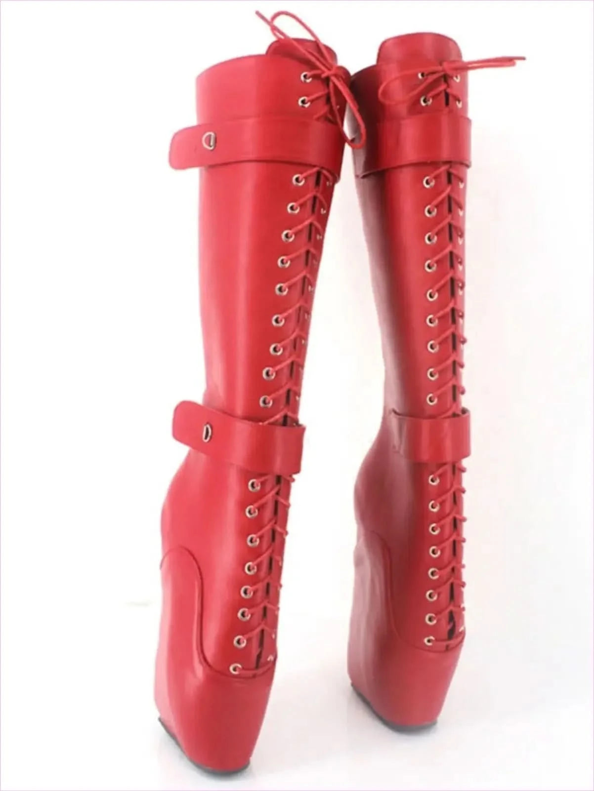 Unique Knee-high Lace Up Ballet Boots with padlock - Pleasures and Sins