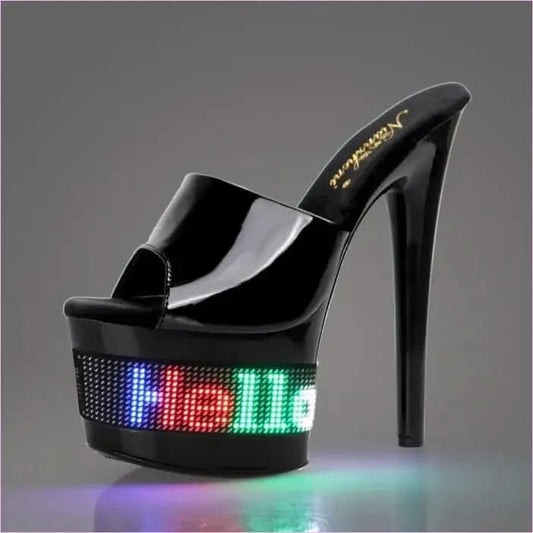 Unique Led Black Patent Open Toe High-heels for Drag Queens - Pleasures and Sins