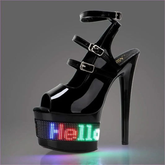 Unique Led Display High Heel Platform Sandals for Pole Dance - Pleasures and Sins