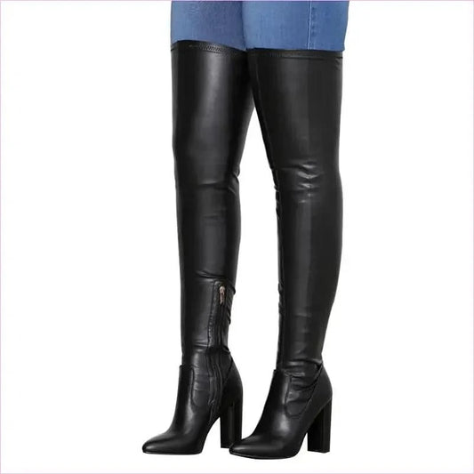 Unisex High Chunky Heel Long Tight Thigh Boots for Stylish Confidence - Pleasures and Sins