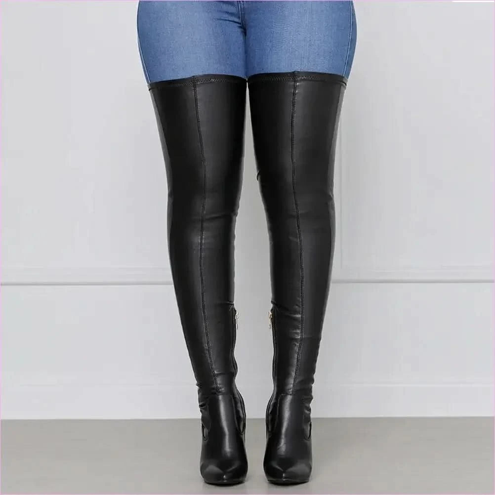 Unisex High Chunky Heel Long Tight Thigh Boots for Stylish Confidence - Pleasures and Sins