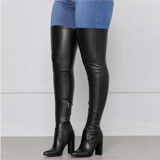 Unisex High Chunky Heel Long Tight Thigh Boots for Stylish Confidence - Pleasures and Sins