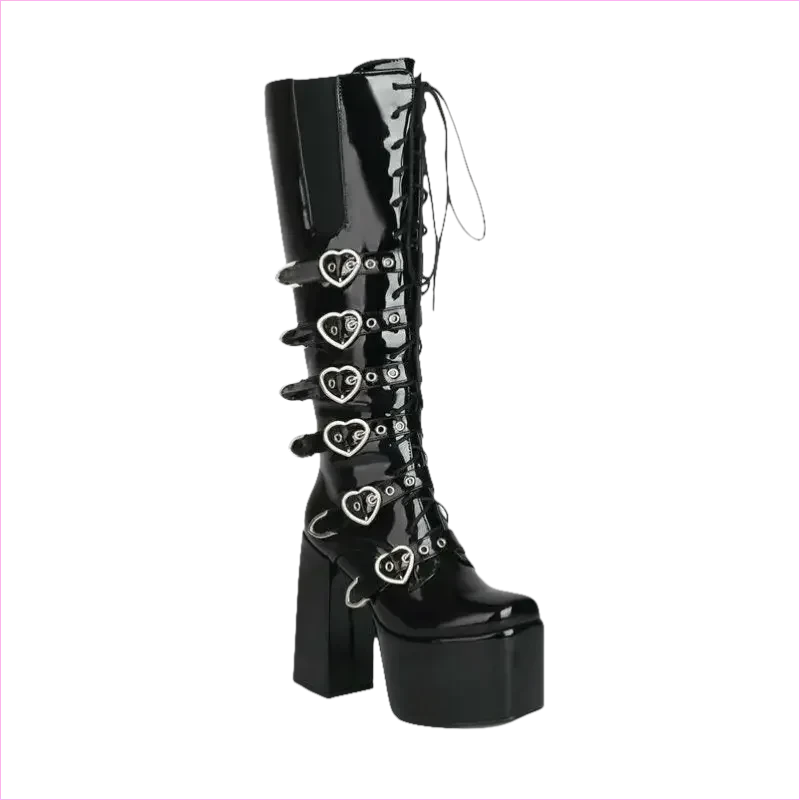 Unisex High Heel Punk Lace-up Multi Buckle Platform Boots - Pleasures and Sins