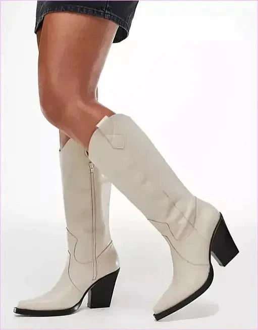 Unisex Knee High Cowboy Boots with Pointed Toe and Wedge Heels - Pleasures and Sins
